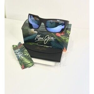 Maui Jim MJ0202S -004 Peahi Polarized Sunglasses Matte Black Frame, Blue Hawaii